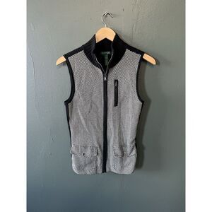 Lauren Ralph Lauren Womens Black Knit Full Zip Sleeveless Vest Size Small